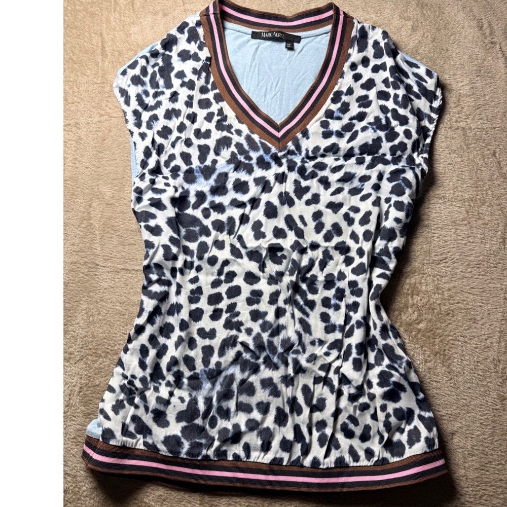 Marc Aurel Leopard Print‎ Sleeveless V-Neck Top  Size 34 Euro y2K IndieSleeze